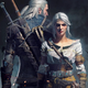Art for The Witcher 3 shows Ciri standing in front of surrogate father figure Geralt of Rivia.